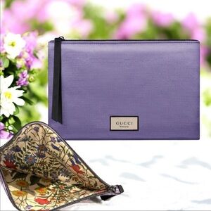 Gucci Purple Beauty Pouch with Floral Interior - zips - new
